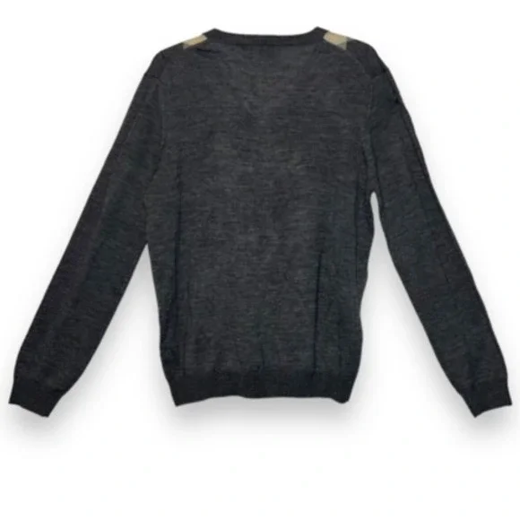 Saks Fifth Avenue Mens Pullover Sweater Gray Argyle V Neck Wool Long Sleeve M - Picture 2 of 8